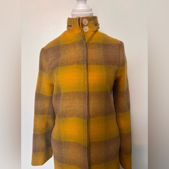 Vintage Plaid Yellow and Brown Women's Coat - Picture 2 of 16
